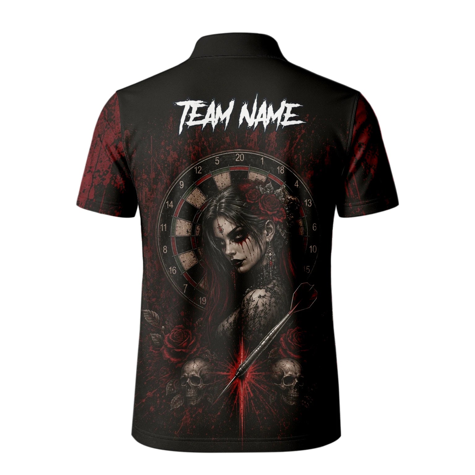 Personalised Black & Red Gothic Woman Skull Darts Shirt For Men W035