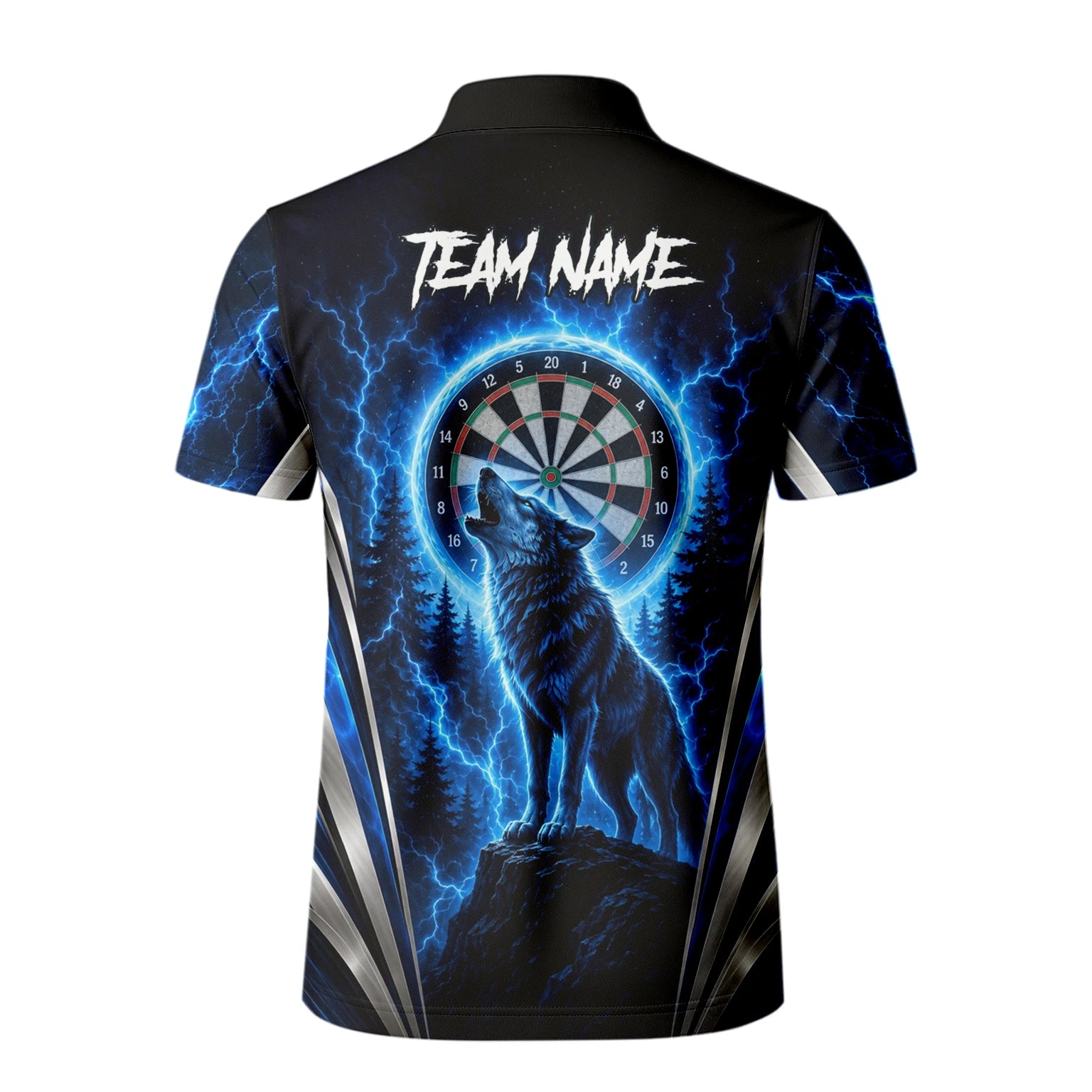 Personalised Black & Blue Wolf Lightning Darts Shirt For Men X929