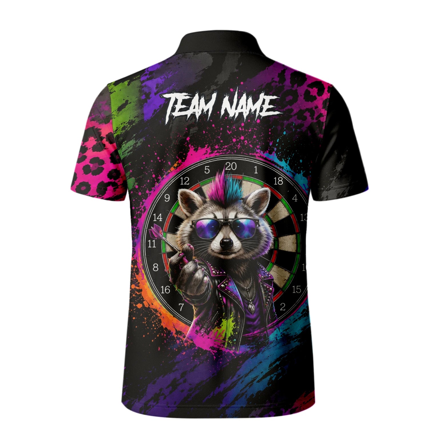 Personalised Black Multicolour Punk Raccoon Dartboard Darts Shirt For Men E164