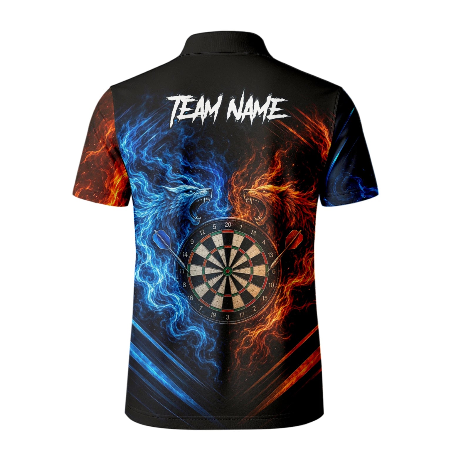 Personalised Blue & Orange Wolf Flame Dartboard Darts Shirt For Men A749