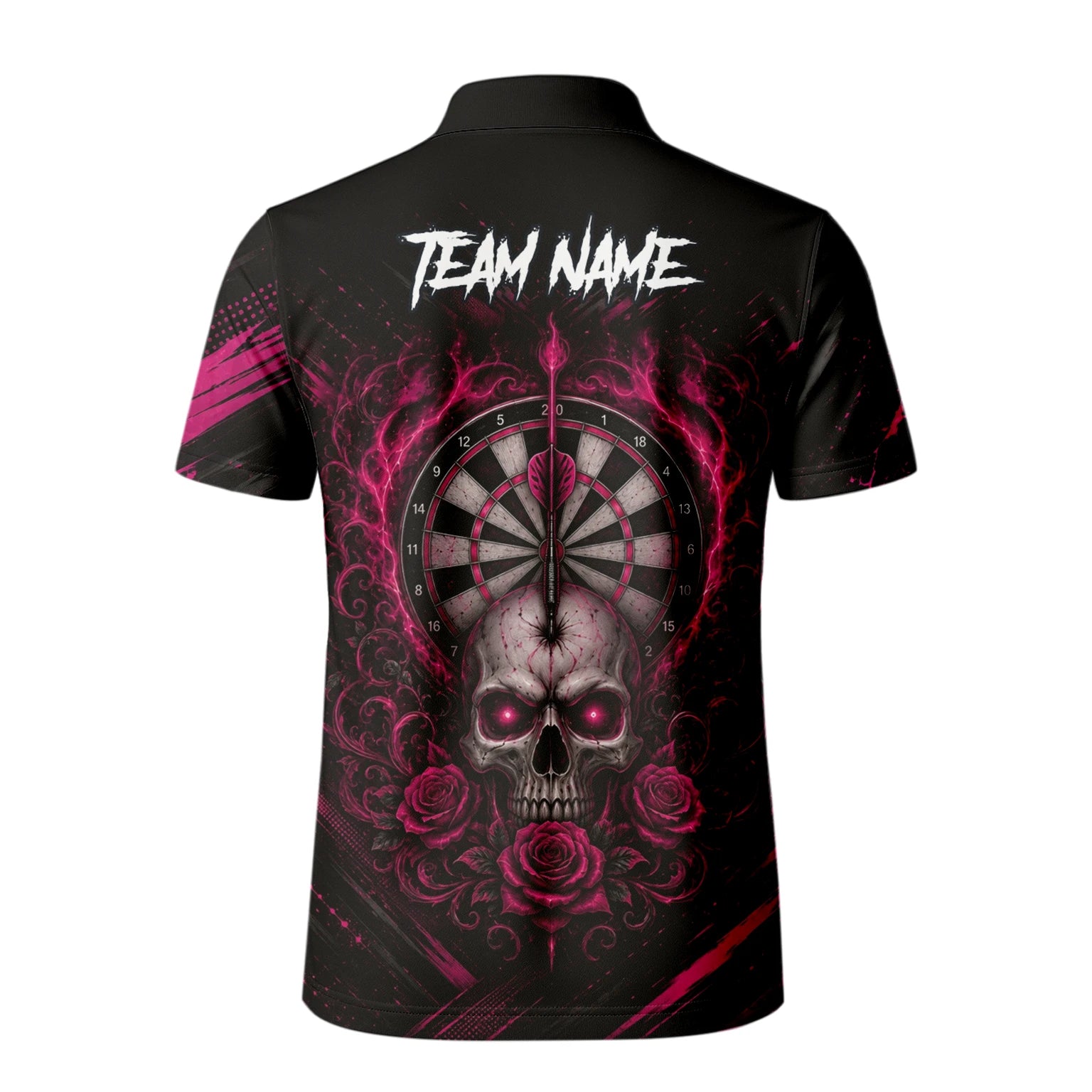 Personalised Black & Pink Skull and Roses Darts Shirt For Men V308