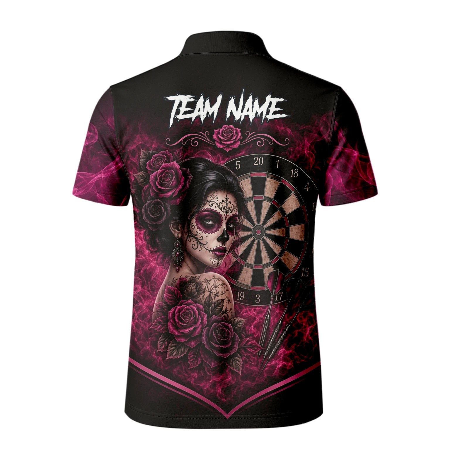 Personalised Black & Pink Sugar Skull Roses Darts Shirt For Men Z109