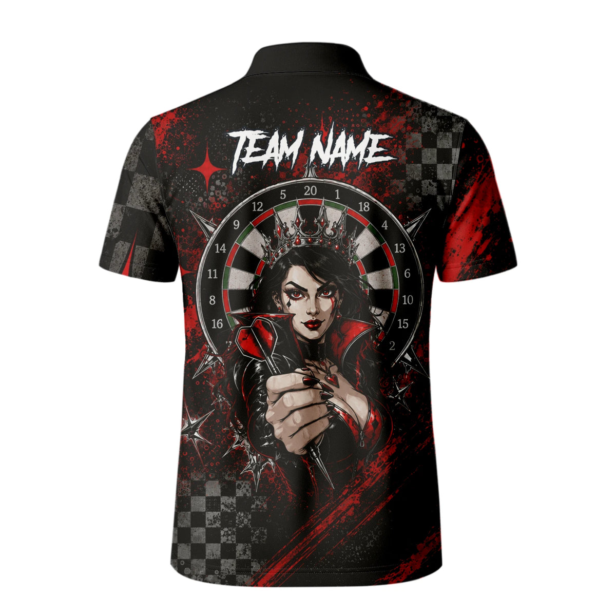 Personalised Black & Red Queen of Hearts Darts Shirt For Men R803