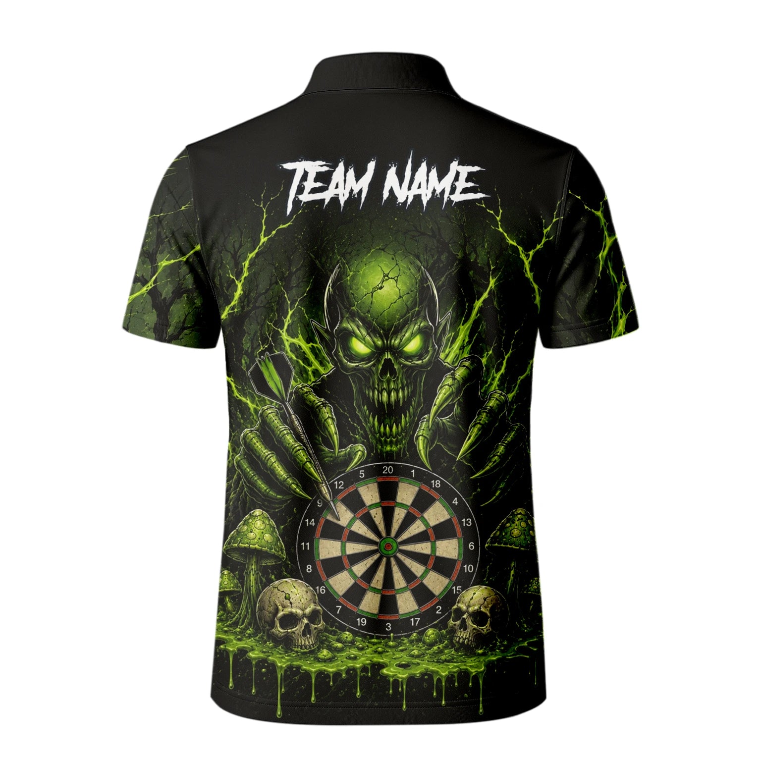 Personalised Black & Green Monster Skull Dartboard Darts Shirt For Men A277