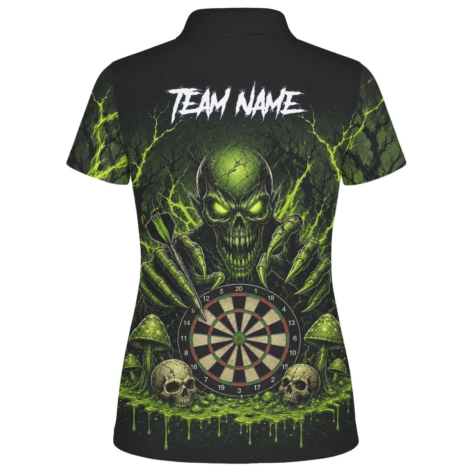 Personalised Black Green Monster Skull Dartboard Darts Shirt For Women A277