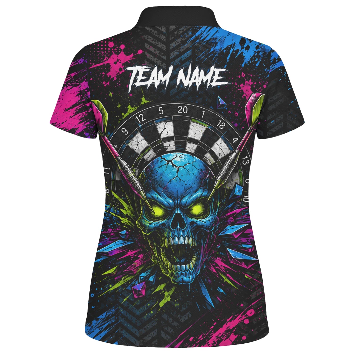 Personalised Neon Blue Green & Pink Skull Dartboard Darts Shirt For Women S232