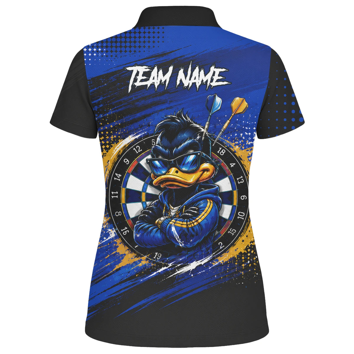 Personalised Blue & Gold Cool Duck Darts Polo Shirt For Women L859