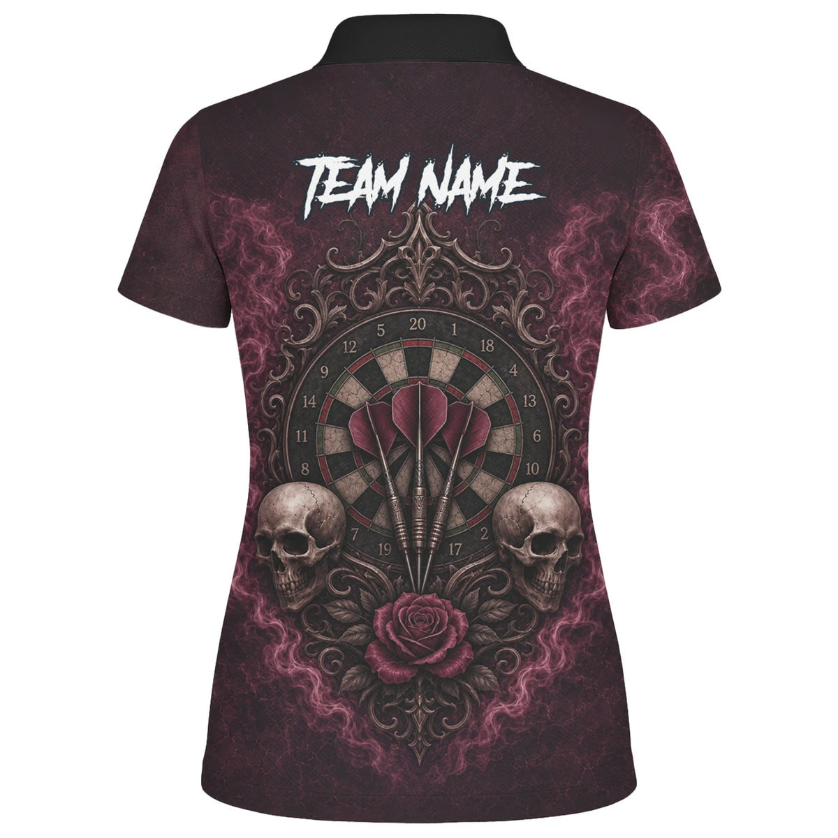 Personalised Burgundy & Black Skull Rose Darts Shirt For Women U786