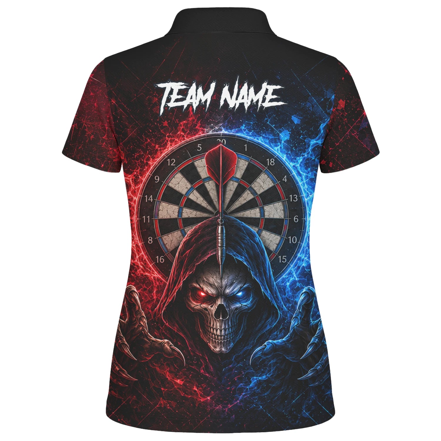 Personalised Red & Blue Split Skull Darts Polo Shirt For Women L857