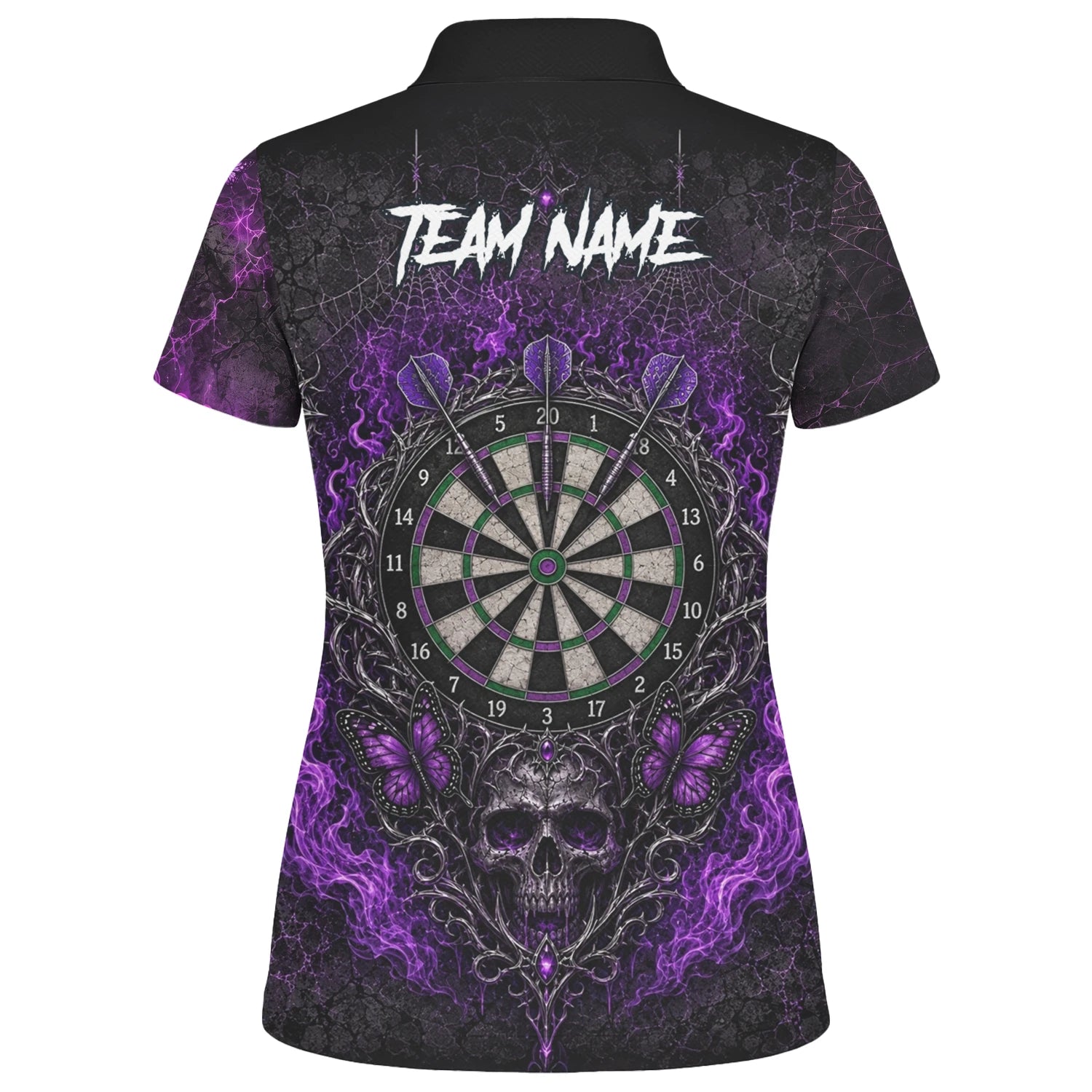 Personalised Black & Purple Skull Butterfly Darts Shirt For Women Q241