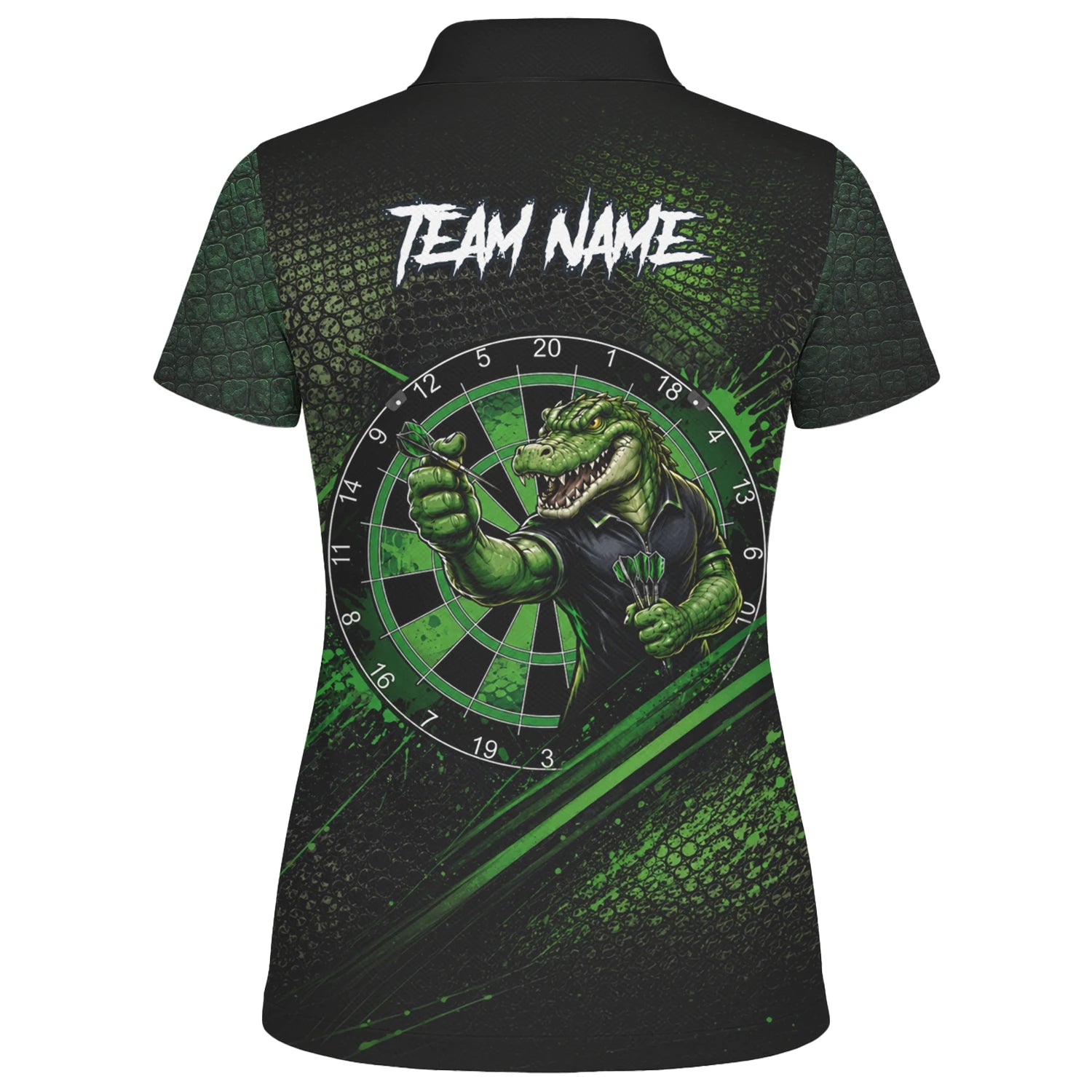 Personalised Black & Green Crocodile Darts Player Shirt For Women I987