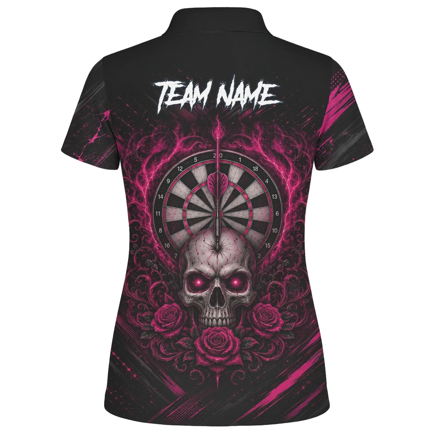 Personalised Black & Pink Skull and Roses Darts Shirt For Women V308