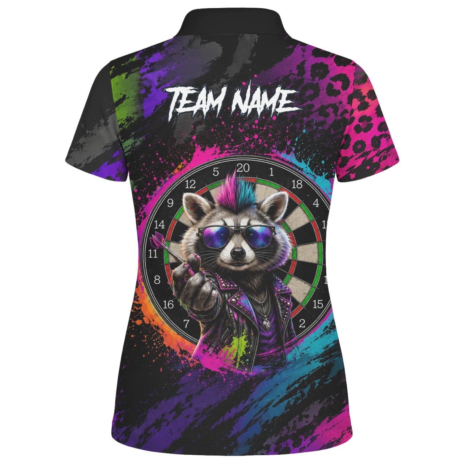 Personalised Black Multicolour Punk Raccoon Dartboard Darts Shirt For Women E164