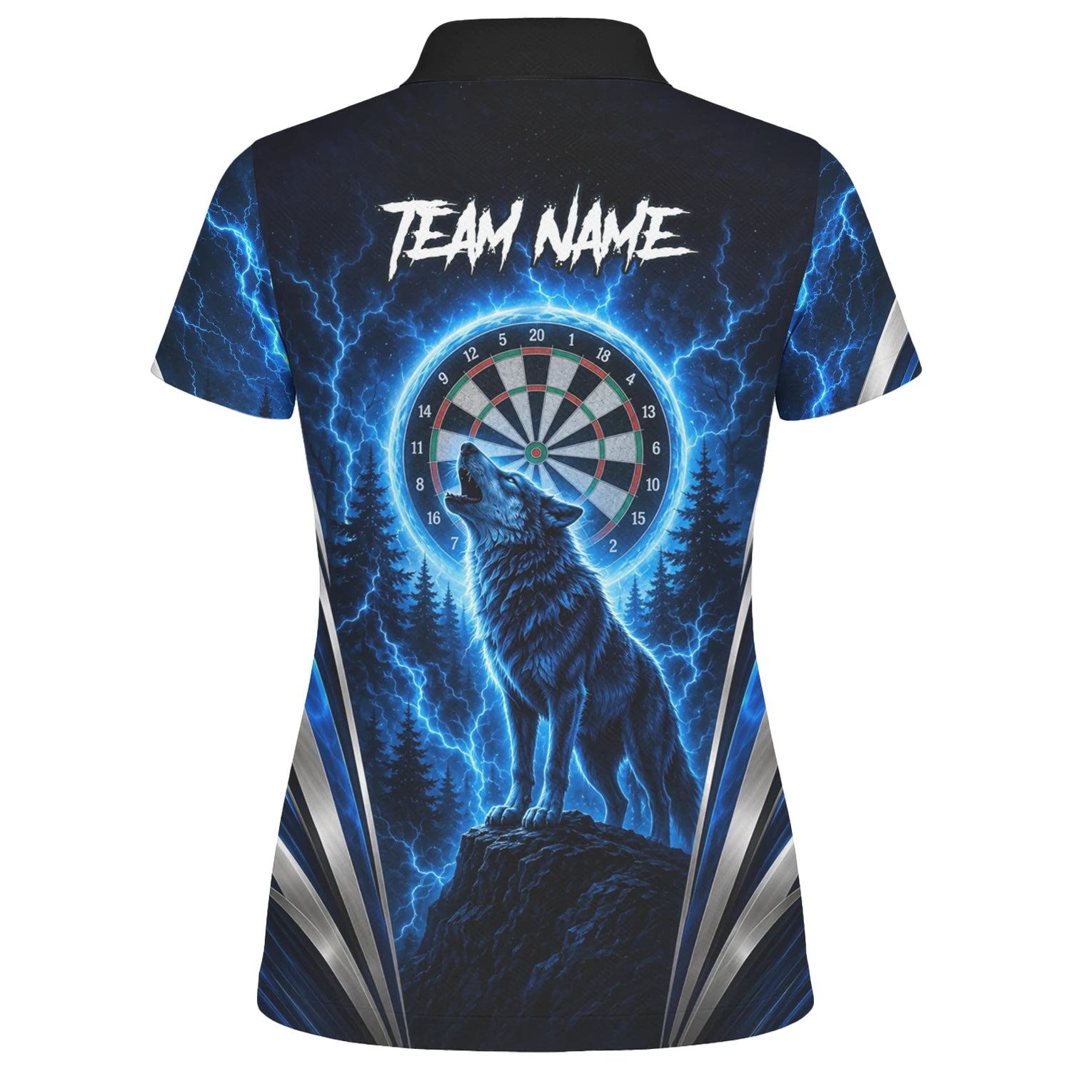 Personalised Black & Blue Wolf Lightning Darts Shirt For Women X929