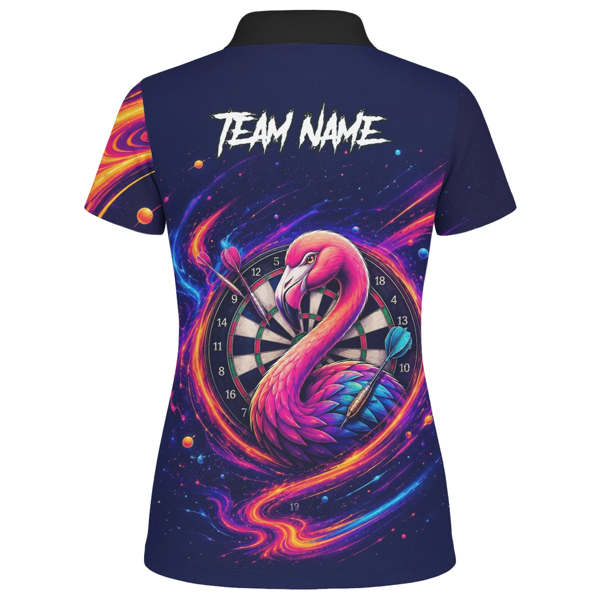 Personalised Neon Flamingo Galaxy Darts Polo Shirt For Women D064