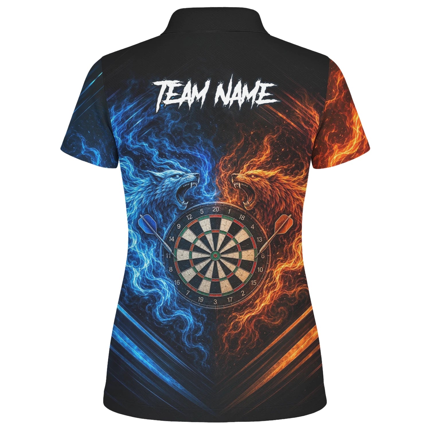 Personalised Blue & Orange Wolf Flame Dartboard Darts Shirt For Women A749