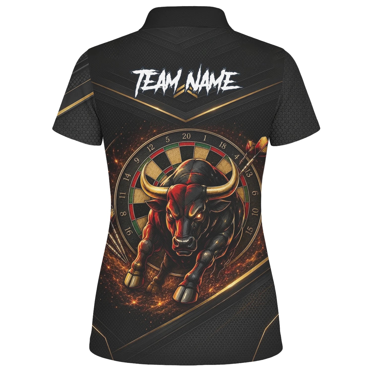 Personalised Black & Gold Bull Darts Polo Shirt For Women K607