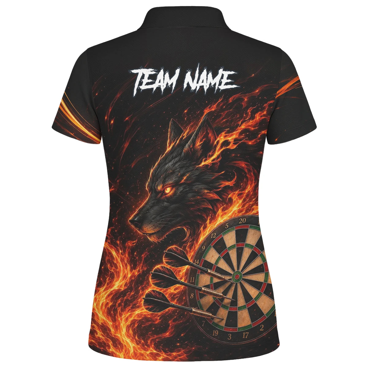 Personalised Flaming Wolf Darts Polo Shirt For Women W521