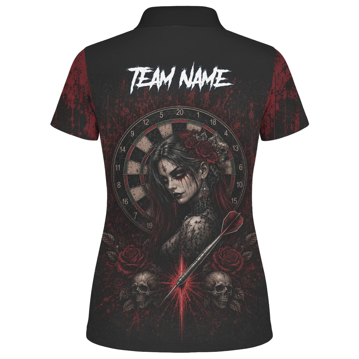 Personalised Black & Red Gothic Woman Skull Darts Shirt For Women W035