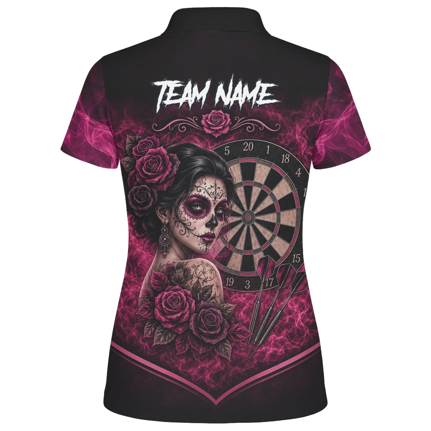 Personalised Black & Pink Sugar Skull Roses Darts Shirt For Women Z109