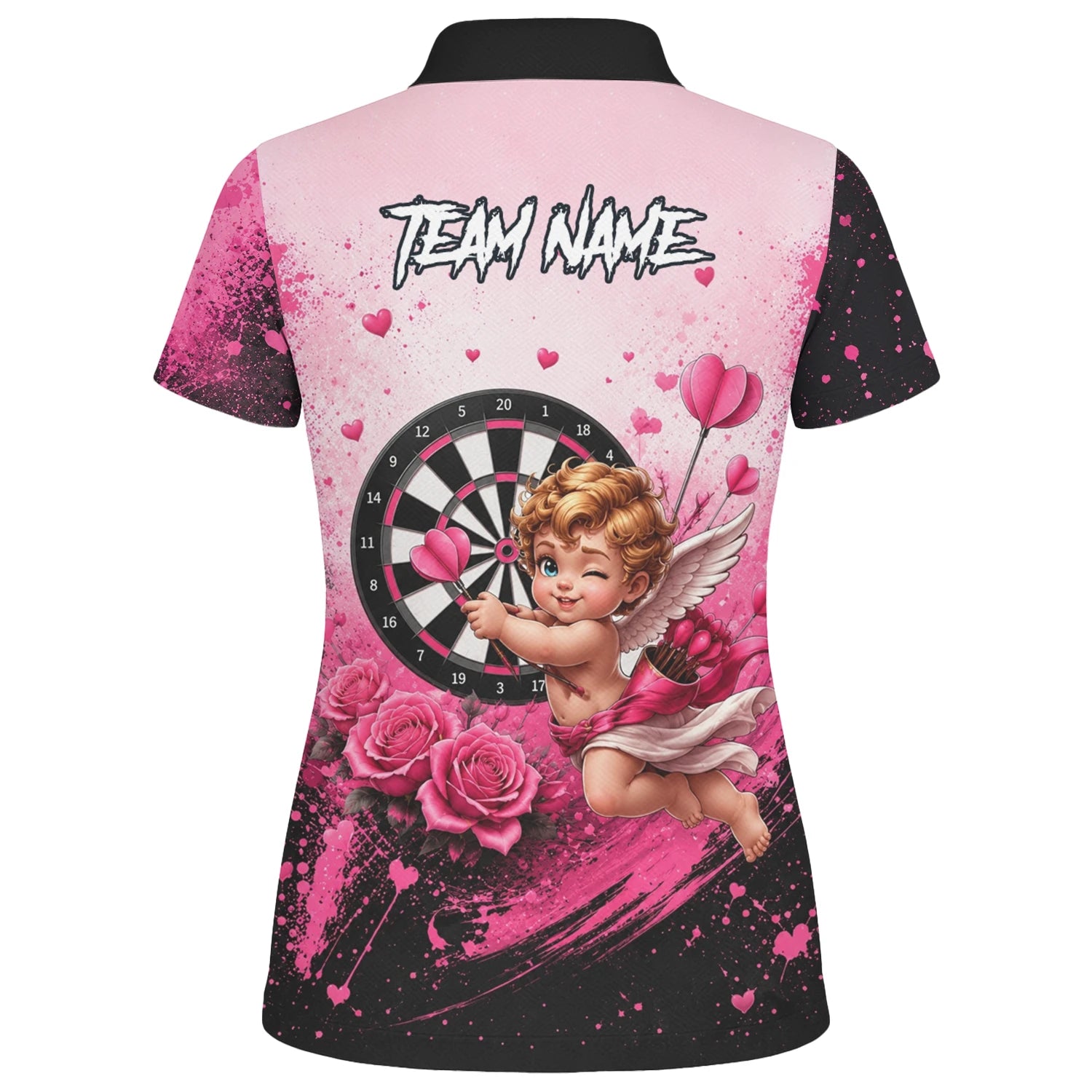 Personalised Pink & Black Cupid Dartboard Darts Shirt For Women I643