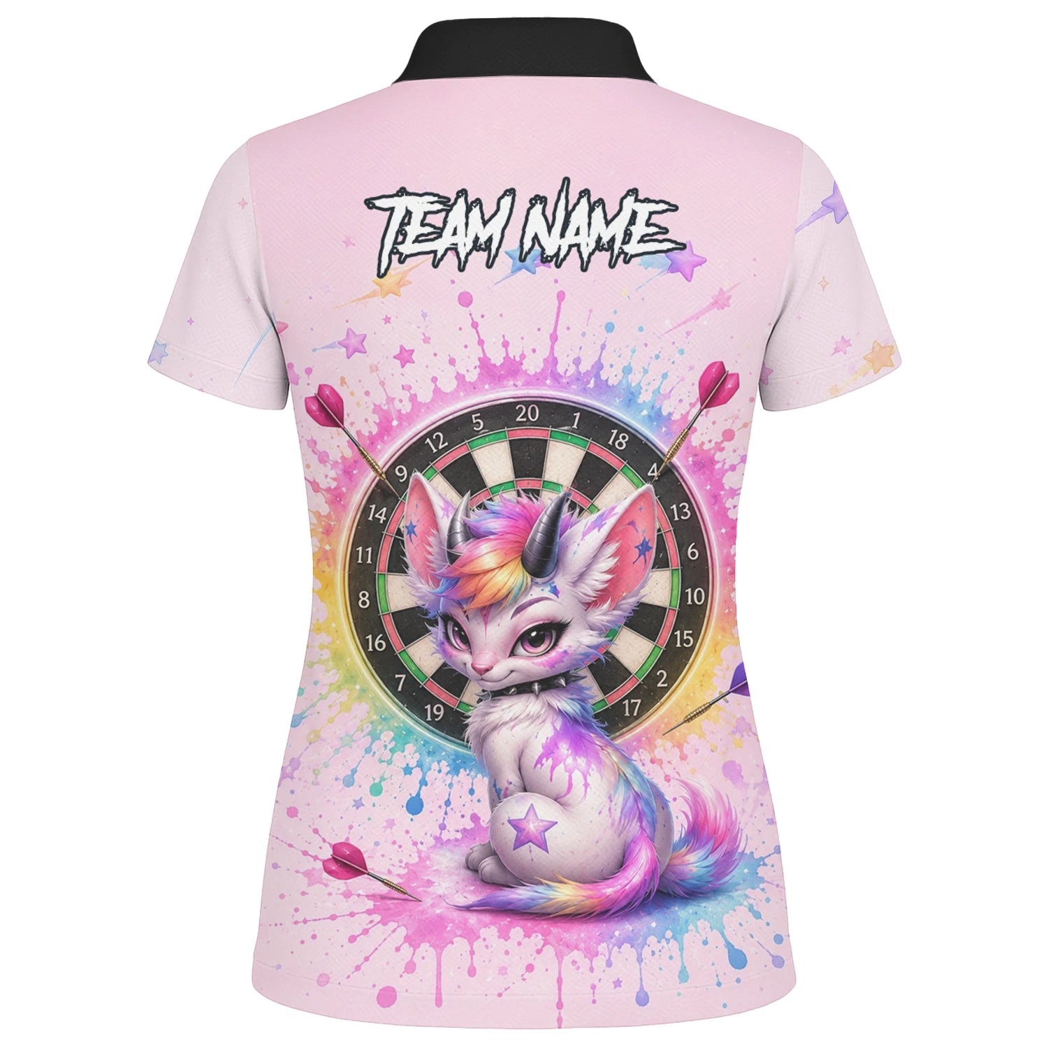 Personalised Pink & Rainbow Fantasy Cat Unicorn Darts Shirt For Women X398