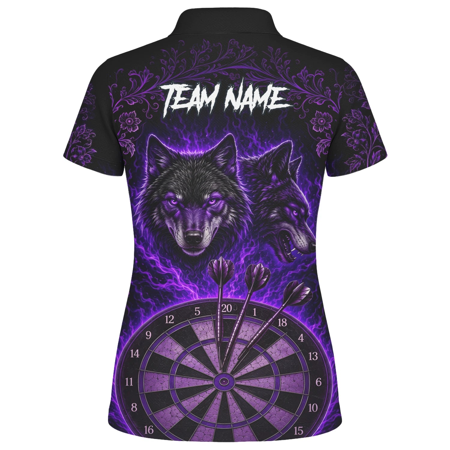 Personalised Black & Purple Wolf Dartboard Darts Shirt For Women J133