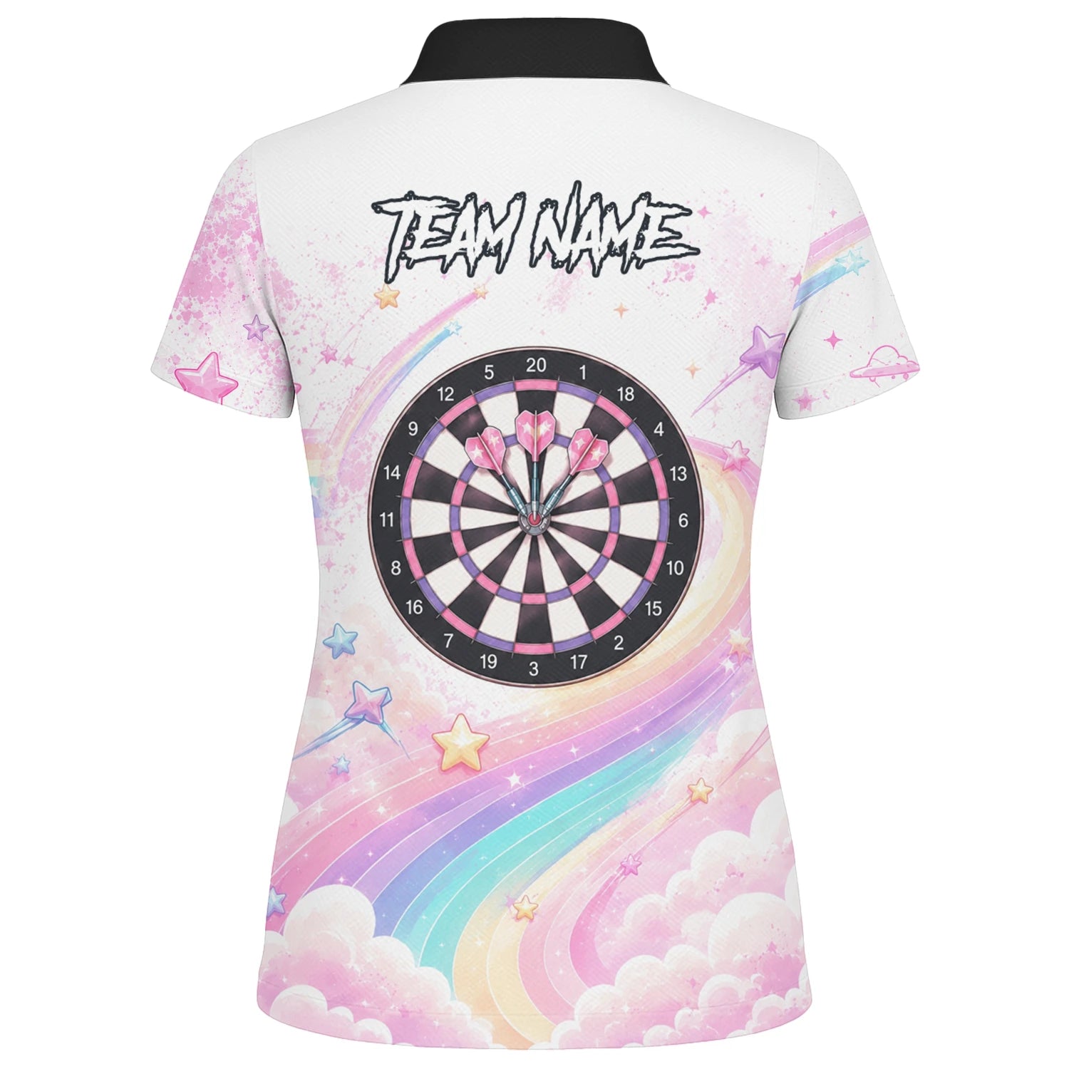 Personalised Pink & White Rainbow Unicorn Darts Shirt For Women F188