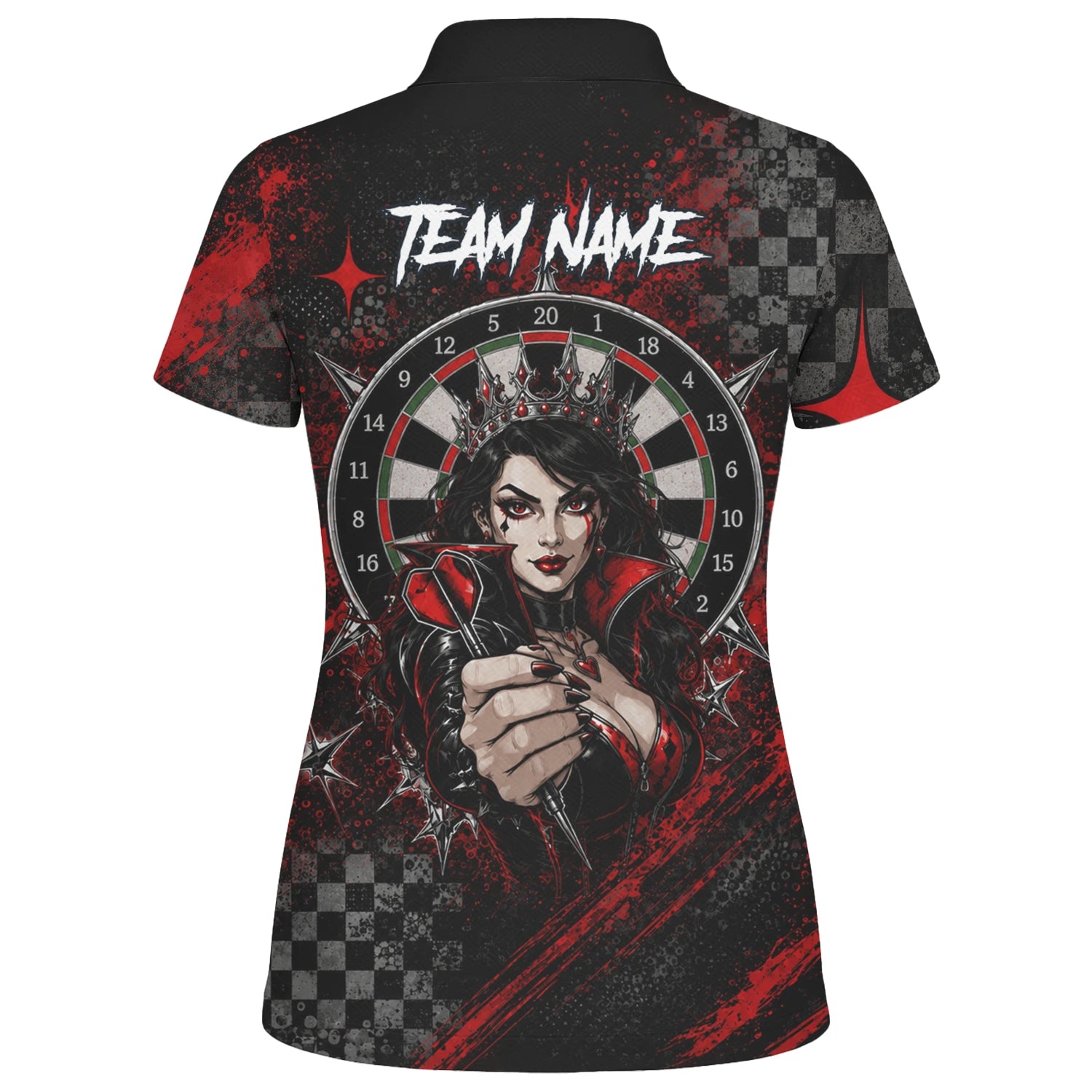 Personalised Black & Red Queen of Hearts Darts Shirt For Women R803
