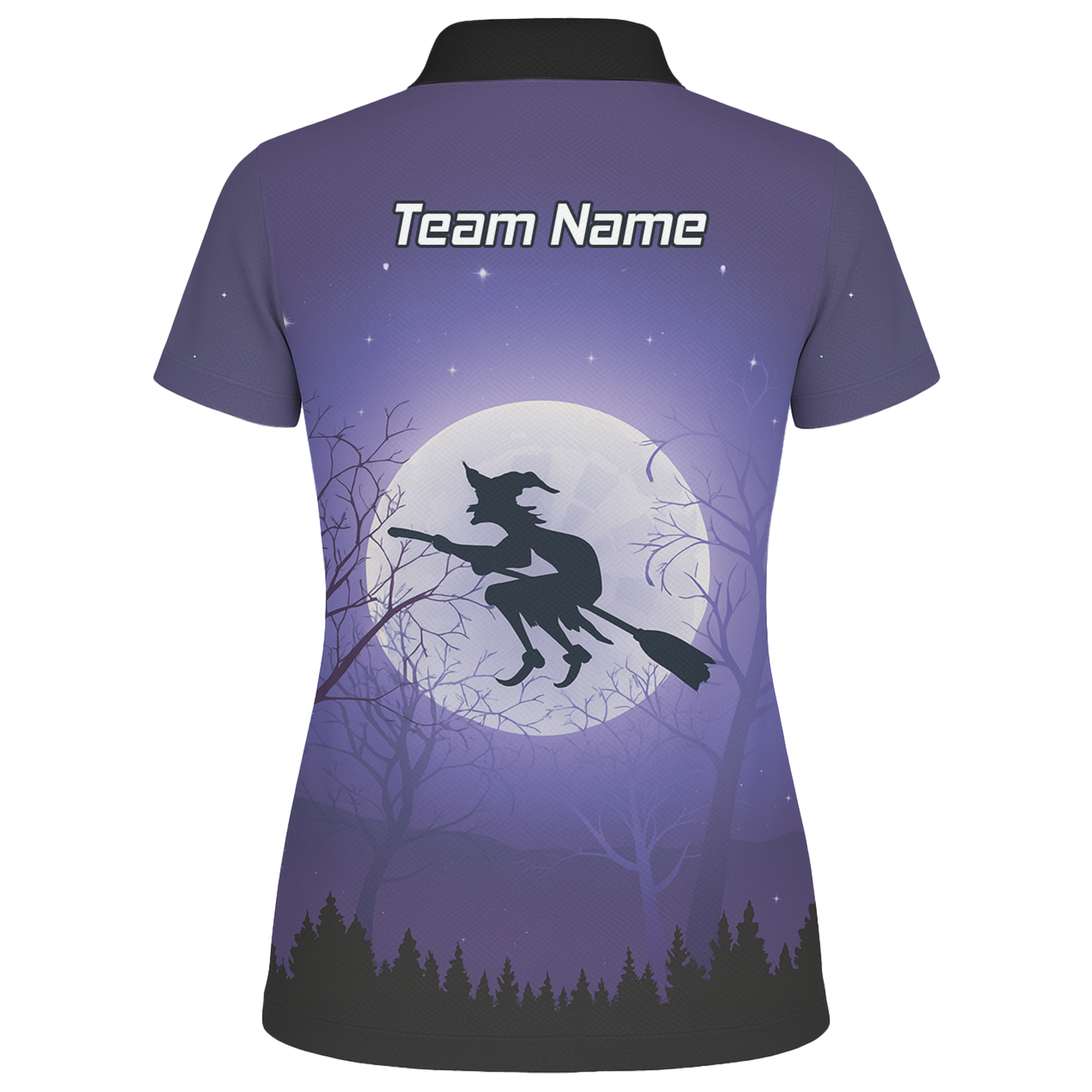 Personalised Witch Flying Moon Darts Polo Shirt Purple Black For Men J5877 additional image 2