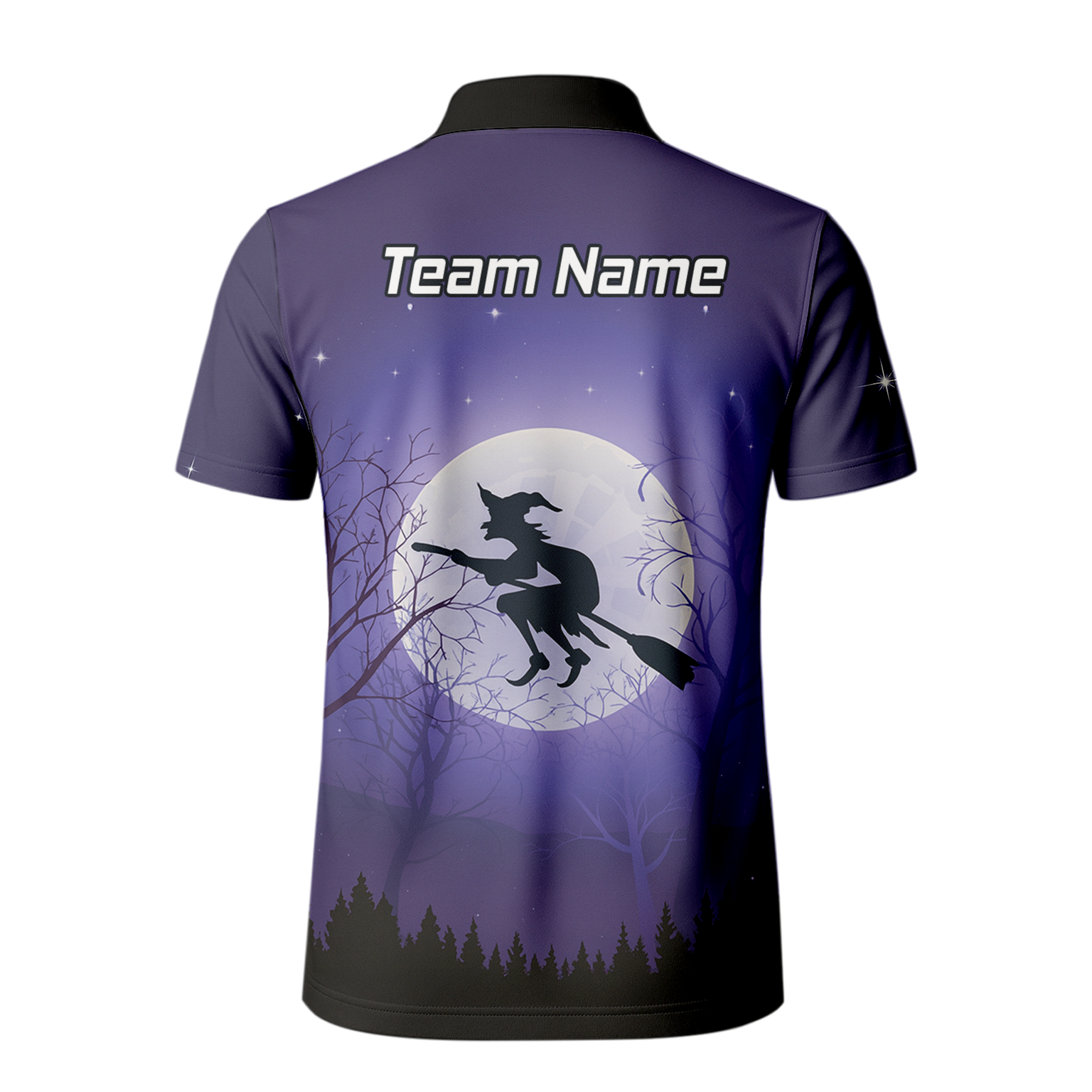 Personalised Witch Flying Moon Darts Polo Shirt Purple Black For Men J5877 additional image 3