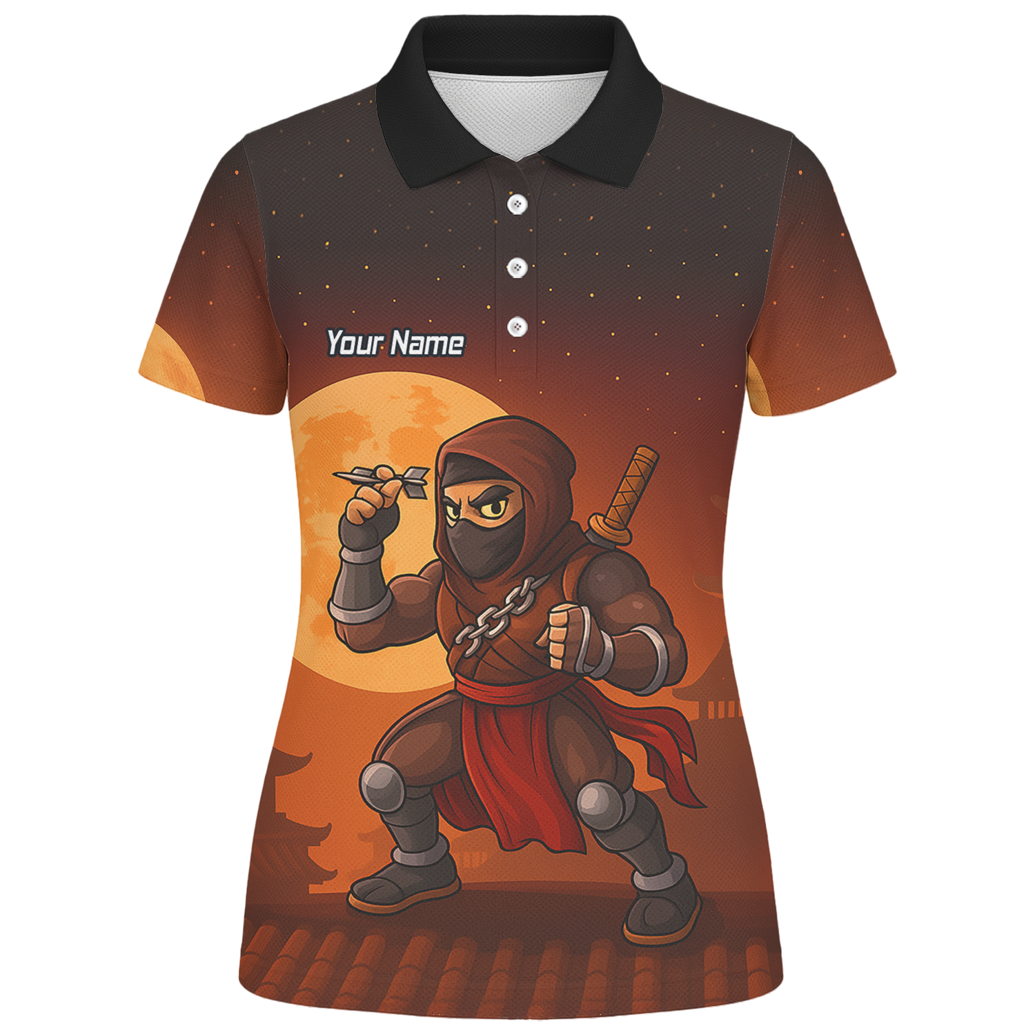 Personalised Ninja Moon Darts Polo Shirt Brown Black For Men E2506 additional image 1