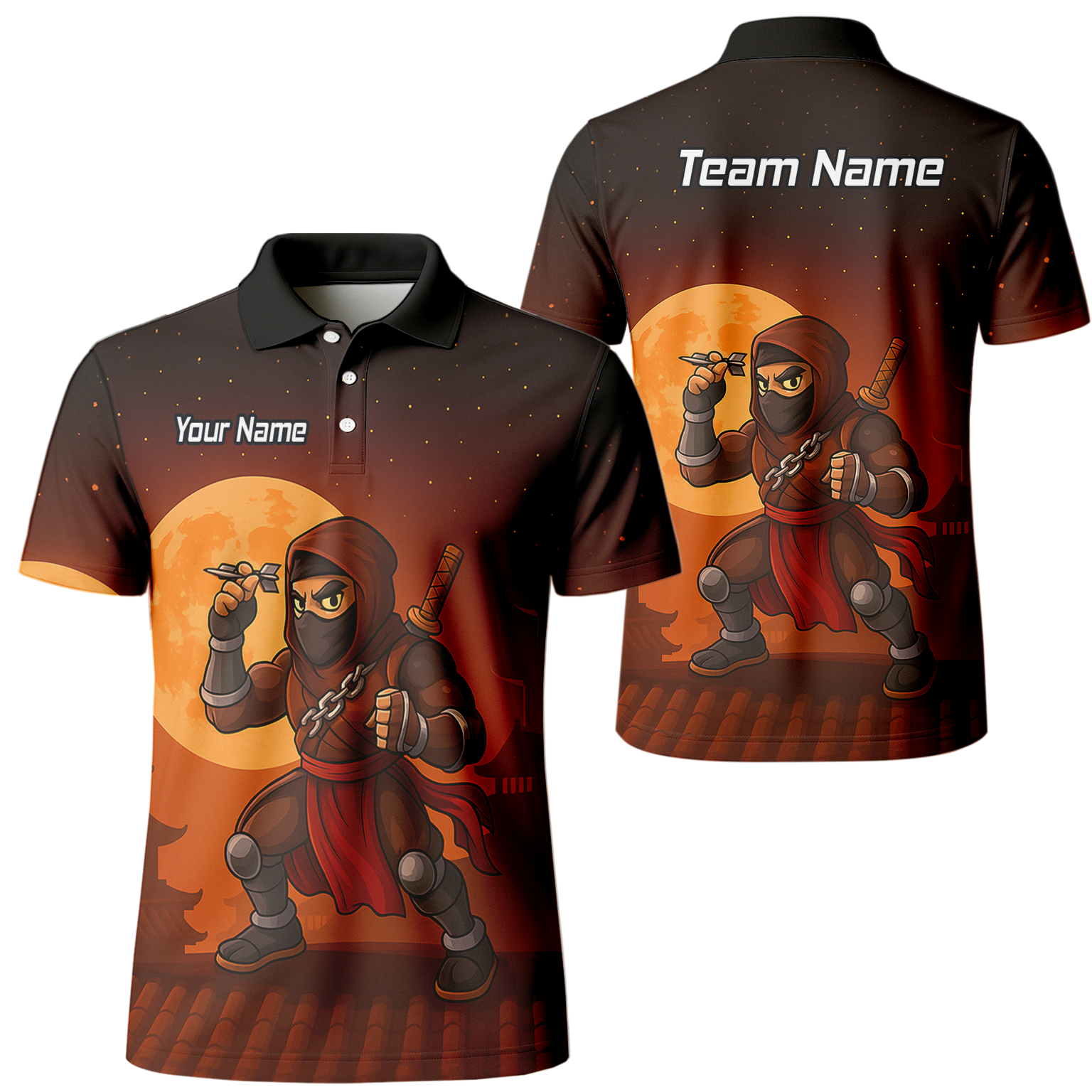 Personalised Ninja Moon Darts Polo Shirt Brown Black For Men E2506 main image - polo No