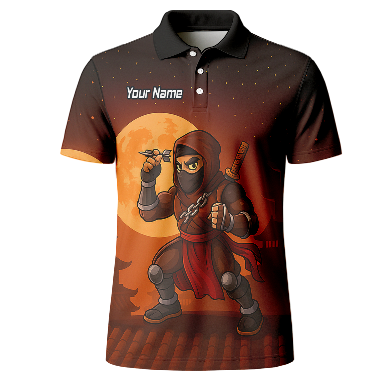 Personalised Ninja Moon Darts Polo Shirt Brown Black For Men E2506 additional image 2
