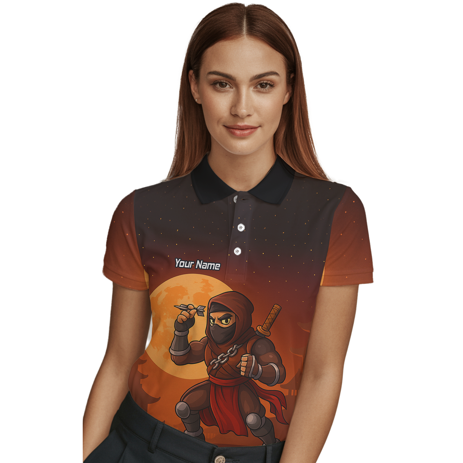 Personalised Ninja Moon Darts Polo Shirt Brown Black For Men E2506 additional image 3