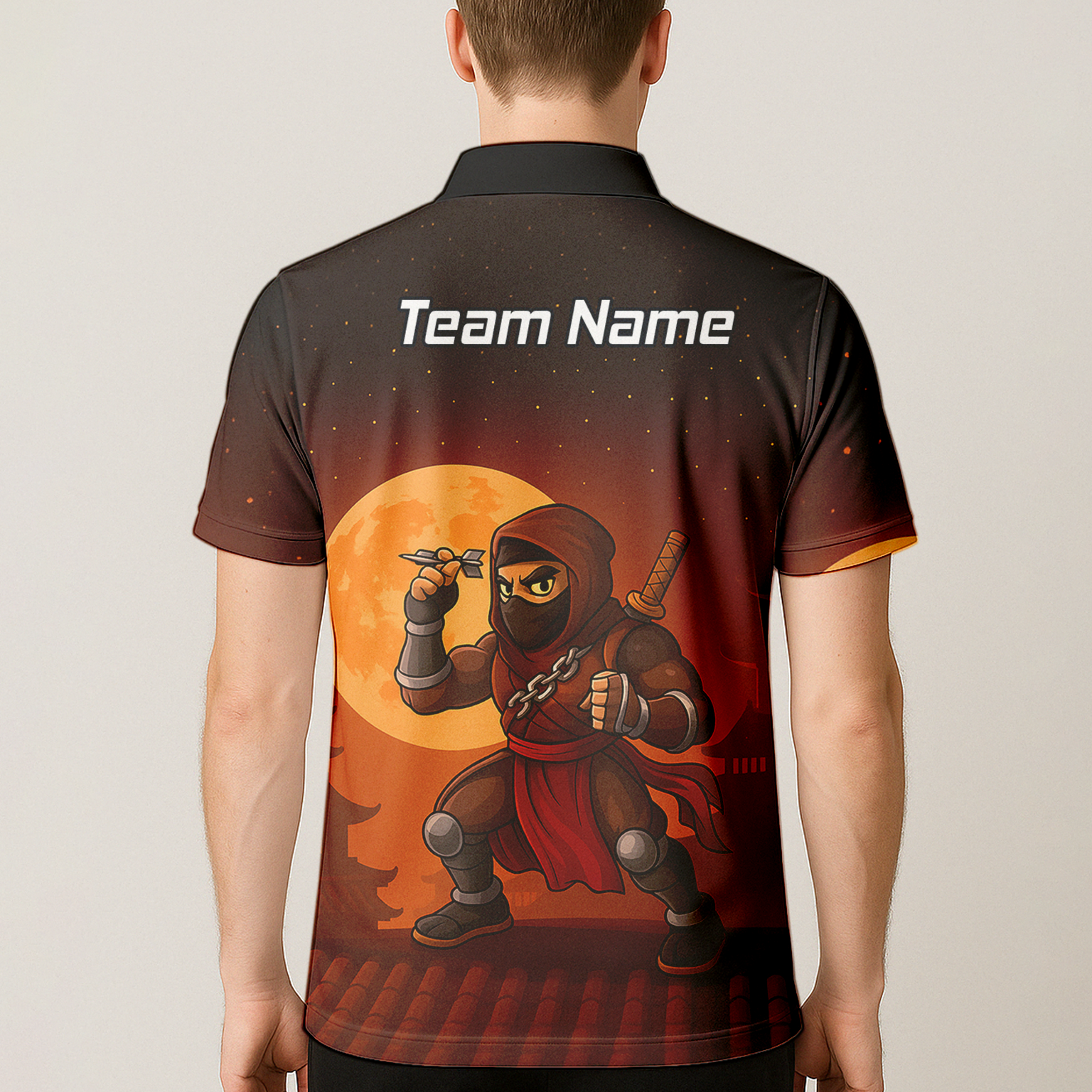Personalised Ninja Moon Darts Polo Shirt Brown Black For Men E2506 additional image 5