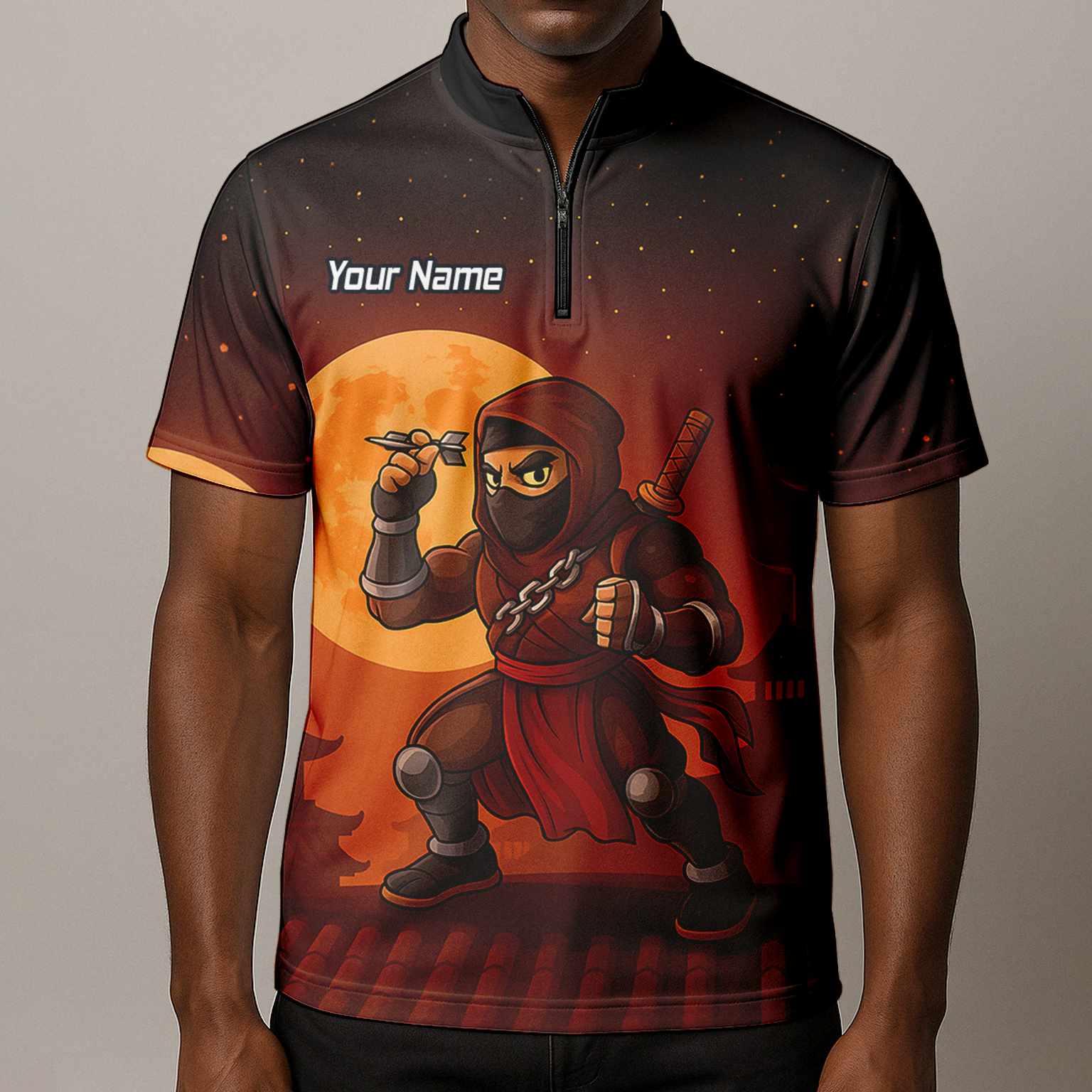 Personalised Ninja Moon Darts Polo Shirt Brown Black For Men E2506 additional image 8