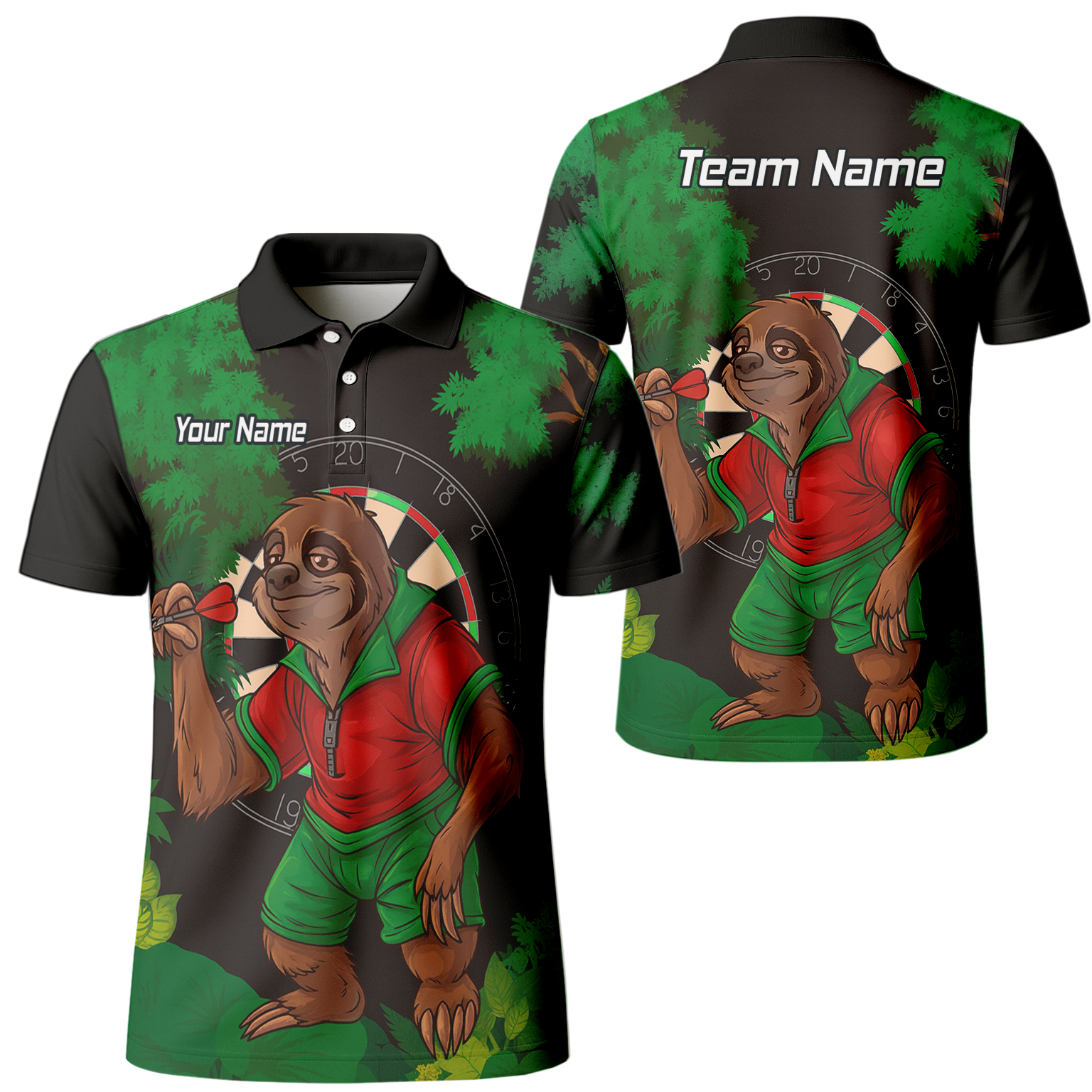 Personalised Sloth Jungle Dart Polo Shirt Black Green Red For Men K9408 main image - polo No
