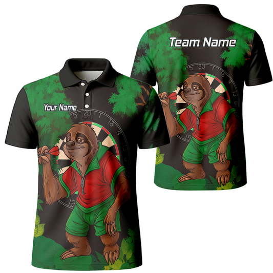Personalised Sloth Jungle Dart Polo Shirt Black Green Red For Men K9408 main image - polo No