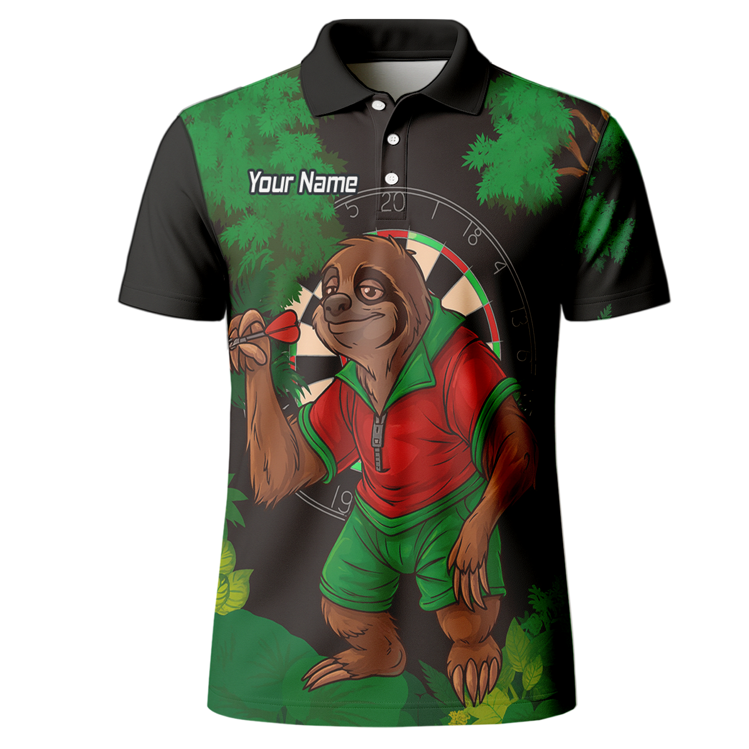Personalised Sloth Jungle Dart Polo Shirt Black Green Red For Men K9408 additional image 2
