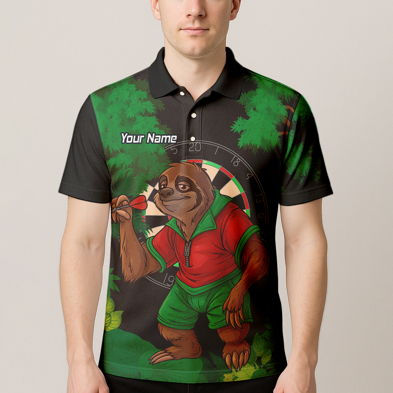 Personalised Sloth Jungle Dart Polo Shirt Black Green Red For Men K9408 additional image 4