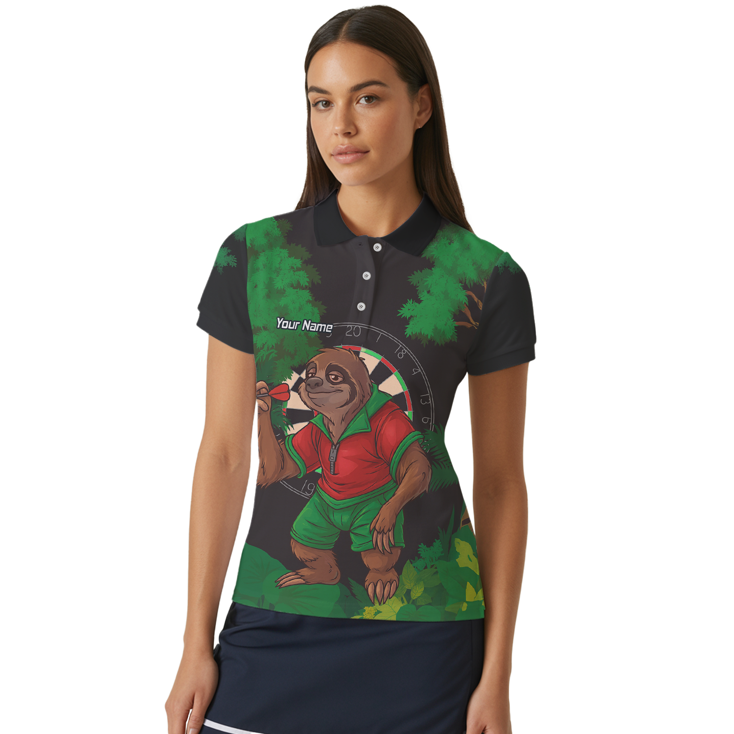 Personalised Sloth Jungle Dart Polo Shirt Black Green Red For Men K9408 additional image 4