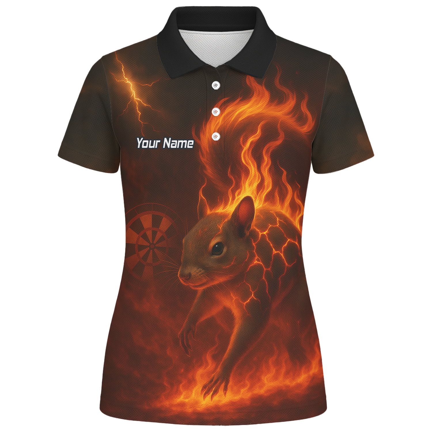 Personalised Flaming Squirrel Dart Polo Shirt Black Red For Men G7659 additional image 1