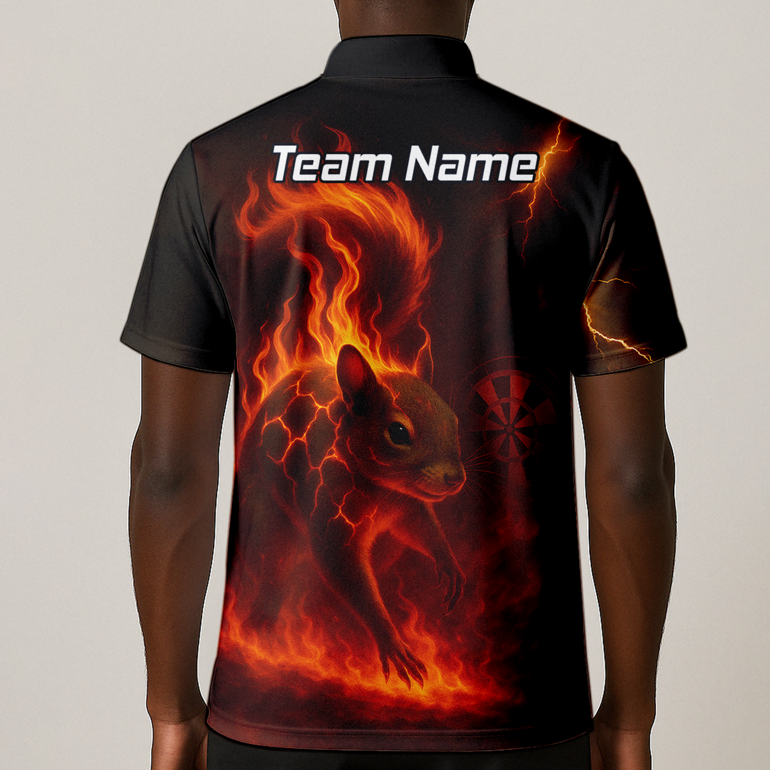 Personalised Flaming Squirrel Dart Polo Shirt Black Red For Men G7659 additional image 1