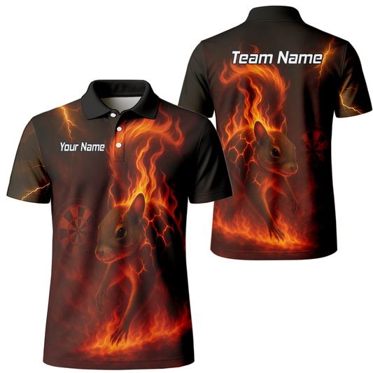 Personalised Flaming Squirrel Dart Polo Shirt Black Red For Men G7659 main image - polo No