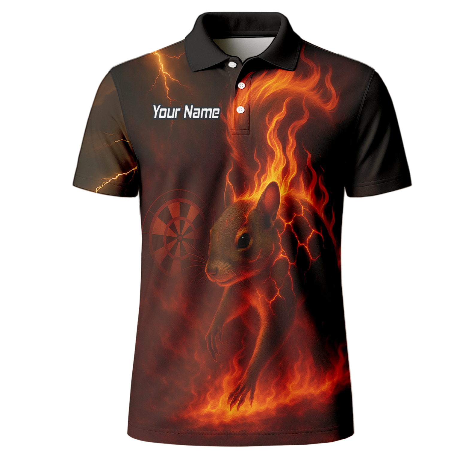 Personalised Flaming Squirrel Dart Polo Shirt Black Red For Men G7659 additional image 2