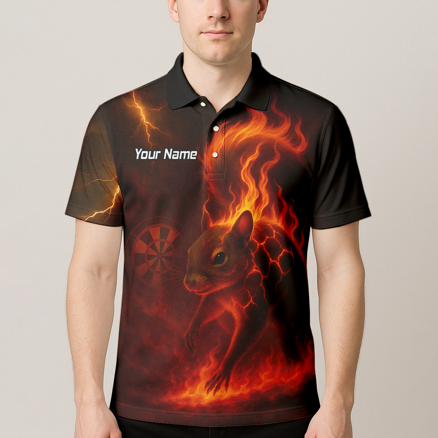 Personalised Flaming Squirrel Dart Polo Shirt Black Red For Men G7659 additional image 4