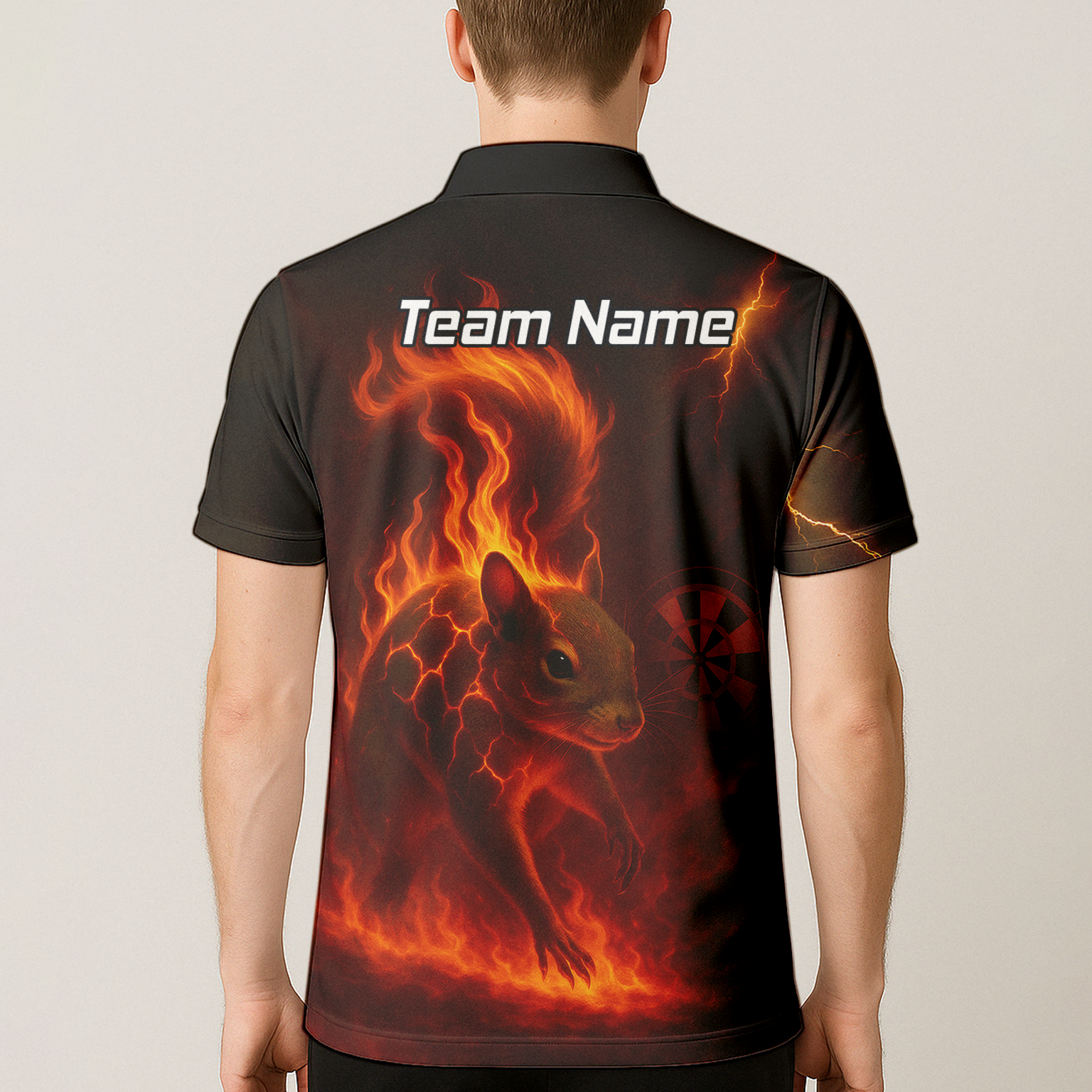 Personalised Flaming Squirrel Dart Polo Shirt Black Red For Men G7659 additional image 5