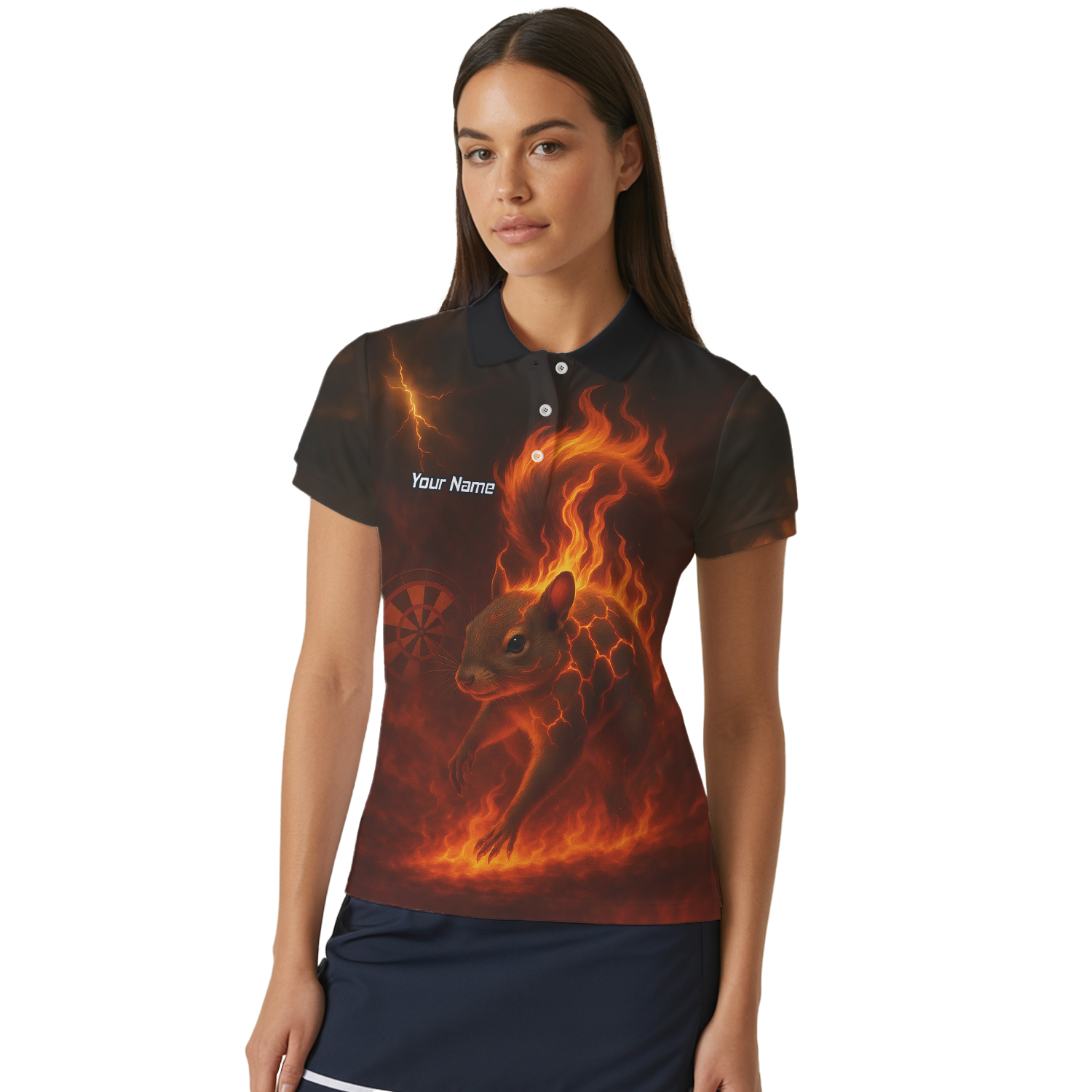 Personalised Flaming Squirrel Dart Polo Shirt Black Red For Men G7659 additional image 4