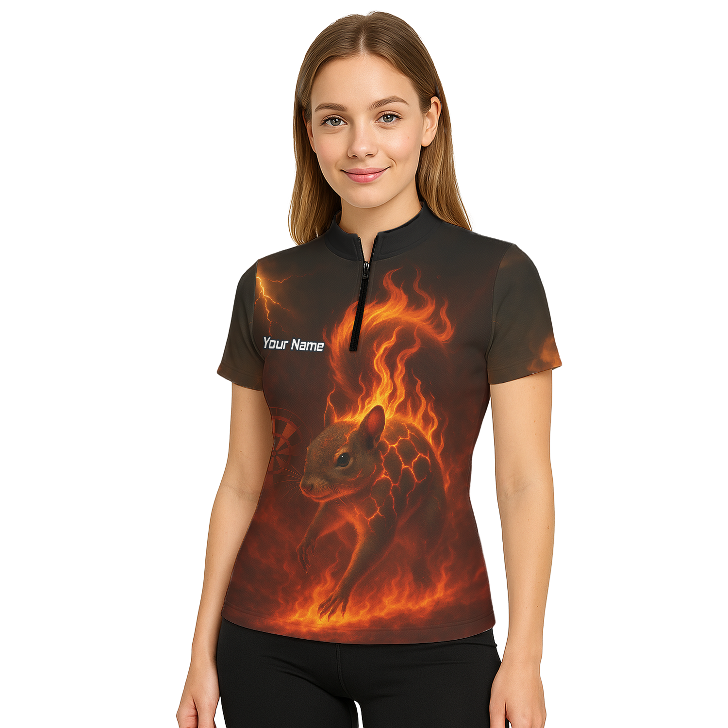 Personalised Flaming Squirrel Dart Polo Shirt Black Red For Men G7659 additional image 5
